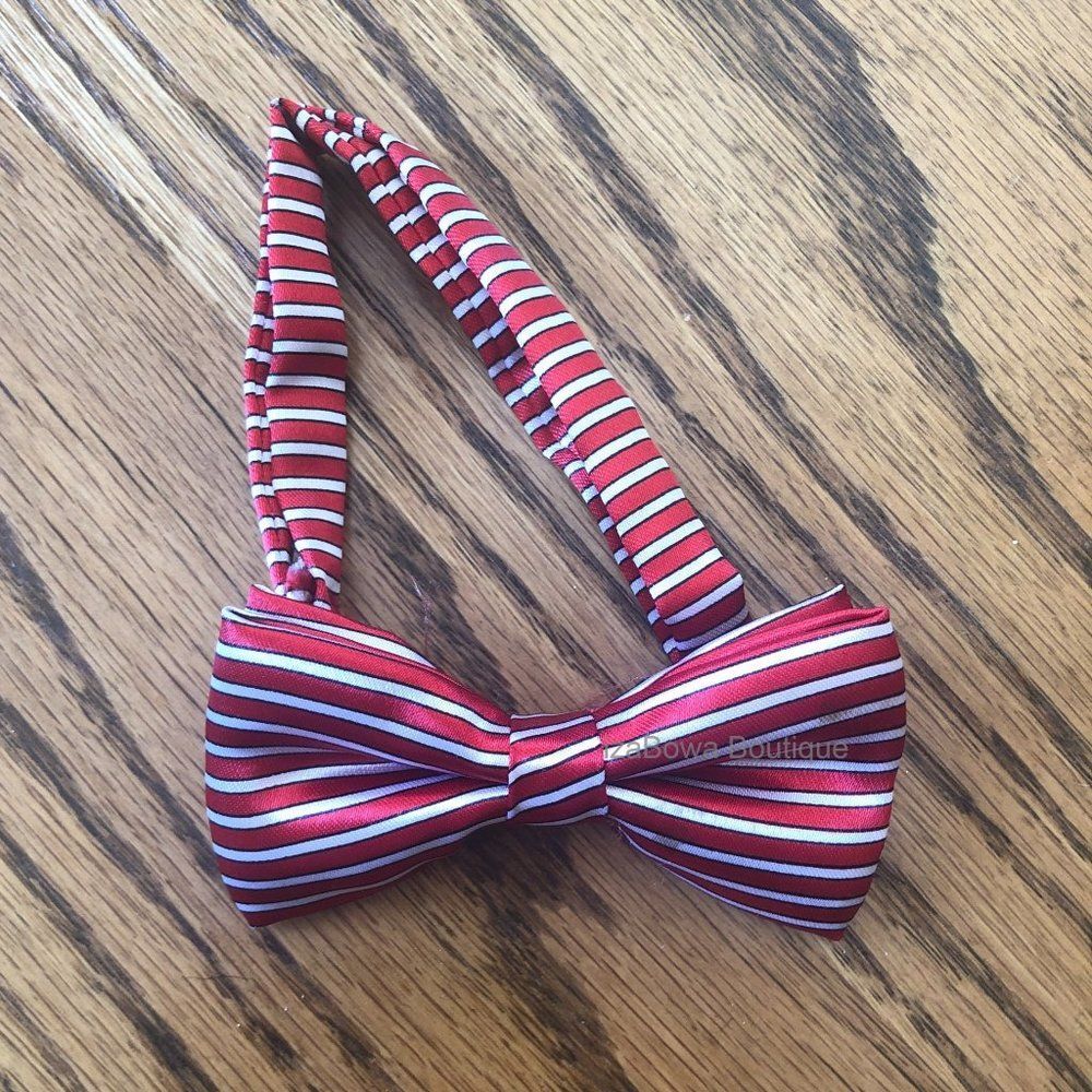 Red & White Satin Stripe Bow Tie =PETS= BOW4032 Boutique NWT